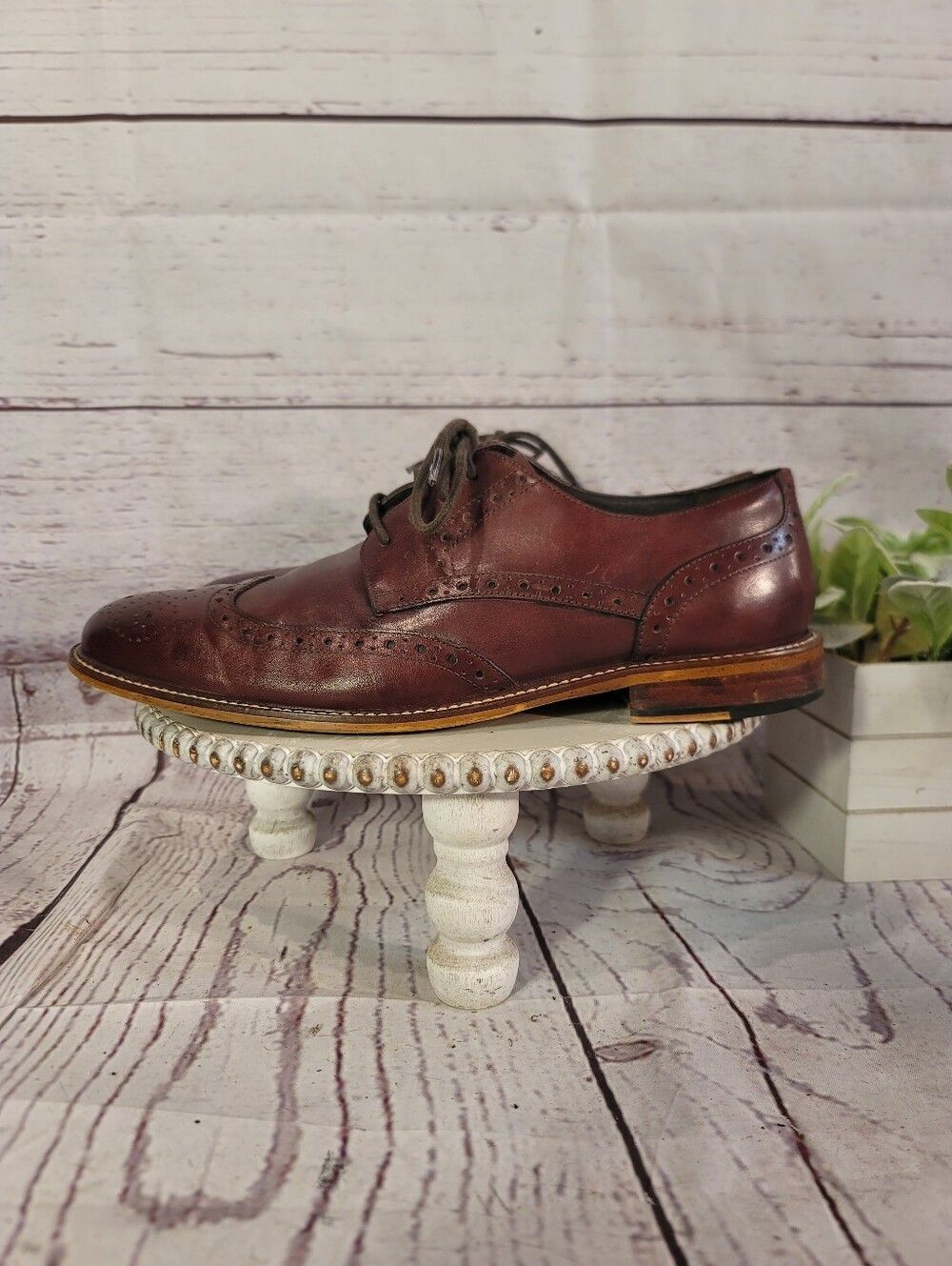 Joseph Abboud Mens Brown Mahogony Leather Wingtip Oxford Shoes Brogue Size 10 - Picture 11 of 11